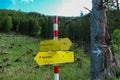 Hornischegg - Information signs showing direction of hiking trails in Mur Valley, Lavanttal Alps, Styria, Austria Royalty Free Stock Photo