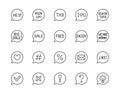 Information speech bubble flat line icons set. Quick tips, discount, hashtag, correct check mark, sale message vector