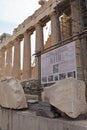 Information stand on the restoration of the Parthenon in the Acropolis of Athens