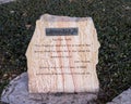 Information stone for `Range Duty` by Star Liana York on the campus of Texas Christian University in Fort Worth, Texas.