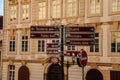 Information street sign, Signs posts indicating the direction of tourist places, sightseeing navigation, direction to landmarks Royalty Free Stock Photo