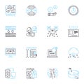 Information system linear icons set. Database, Integration, Analytics, Access, Automation, Collaboration, Connectivity