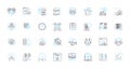 Information system linear icons set. Database, Software, Nerk, Analytics, Cybersecurity, Integration, Infrastructure Royalty Free Stock Photo