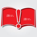 Information Table. Exclamation mark on a book with red pages. Attention sign