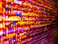 Information technolog. Software developer programming code. Program code PHP HTML CSS of site. React HTML, native concept on LCD. Royalty Free Stock Photo