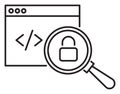 Information technology browser, magnifier, lock, insecure vector icon illustration