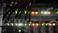 Information Technology Computer Network. Internet connection and telecommunications. Cables close up. Royalty Free Stock Photo