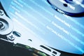 Information technology concept. Coding programmer language script text on hard disk drive. Programmer occupation job Royalty Free Stock Photo