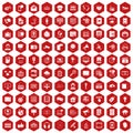 100 information technology icons hexagon red Royalty Free Stock Photo