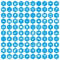 100 information technology icons set blue