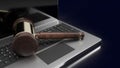 The hammer on notebook for law concept 3d rendering Royalty Free Stock Photo
