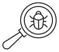 Information technology magnifying glass, bugs vector icon illustration