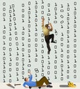 Information Technology people, the IT people, are seen working on a stream of data to fix some unusual number positions Royalty Free Stock Photo