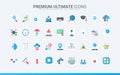 Information technology trendy flat icons set, internet network system and database symbols