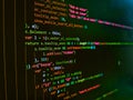 Information technology website coding standards for web design. Software developer programming code on computer monitor. Coding Royalty Free Stock Photo
