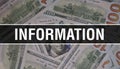Information text Concept Closeup. American Dollars Cash Money,3D rendering. Information at Dollar Banknote. Financial USA money