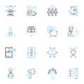 Information trade linear icons set. Exchange, Barter, Market, Sell, Buy, Commerce, Brokering line vector and concept