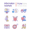 Information warfare RGB color icons set