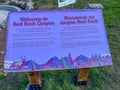 The informational sign for Red Rock Canyon in Waterton Park, AB Canada