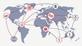 World map pointers illustration, global locations and navigation icons graphic vector design Generative AI