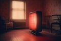 infrared heater glowing in a dim room