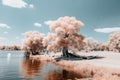 an infrared image of a lake and trees Royalty Free Stock Photo