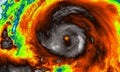 Infrared imaging map of super typhoon. The eye of the hurricane. Satellite view