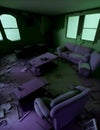 an infrared-modded camera captures interior of the abandoned overgrown and furniture inside the house Royalty Free Stock Photo