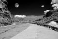 Arizona Sonora Desert Moon and road in infrared monochrome