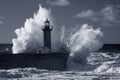 Infrared old lighthouse under heavy storm