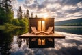 infrared sauna cabin by a tranquil lakeside setting Royalty Free Stock Photo