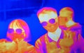 Thermal scanner, camera detecting infected people. Infrared thermography image showing the heat emission