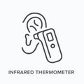 Infrared thermometer flat line icon. Vector outline illustration of digital measurement. Black thin linear pictogram for