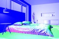 Infrared thermovision image showing thermal insulation on bedroom