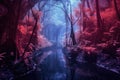 infrared view of a jungle at dusk with fireflies