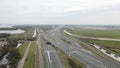 Muiden , 17 th of October 2021, The Netherlands. A1 and A9 infrastructure highway motorway and bridge over water