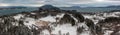 Aerial view of snowfall on Lummi Island in the Salish Sea area of Washington state. Royalty Free Stock Photo