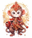 Festive Extravaganza: Chinese New Year Celebration with Golden Ornament Monkey Zodiac, Symbolic Decor in Traditional Style Royalty Free Stock Photo