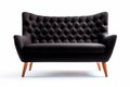 Chic and Versatile: Teak Wood Leg Sofa with Vibrant Black Upholstery on White Background