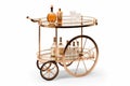 Retro Glamour: Vintage-Inspired Gold Bar Cart with Mirrored Shelves on White Background