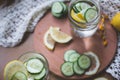 Infused lemon and cucumber water