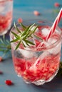 Infused pomegranate water with ice, cold refreshing and detox drink Royalty Free Stock Photo