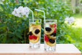 Infused water with berries and golden kiwi.