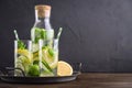 Infused water with cucumber, lemon, lime and basil Royalty Free Stock Photo