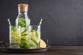 Infused water with cucumber, lemon, lime and basil Royalty Free Stock Photo