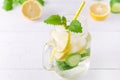 Infused Water With Lemon Cucumber and Mint on Wooden Background Detox Water Close Up Above Lemonad Royalty Free Stock Photo