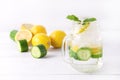 Infused Water With Lemon Cucumber and Mint on Wooden Background Detox Water Horizontal Lemonad Royalty Free Stock Photo