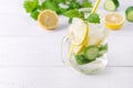 Infused Water With Lemon Cucumber and Mint on Wooden Background Detox Water Copy Space Lemonad Royalty Free Stock Photo