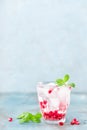 Infused water made of fresh pomegranate and mineral water with ice