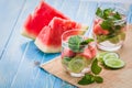 Infused water mix of cucmber, watermelon and mint leaf Royalty Free Stock Photo